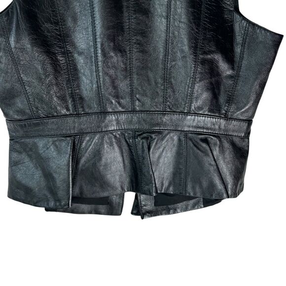 BCBG Max Azria Liu Black 100% Lamb Leather Zip Front Fitted Moto Vest Sz… - Picture 5 of 12